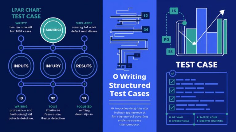 Checklist of essential components like test ID, steps, expected results, and status.