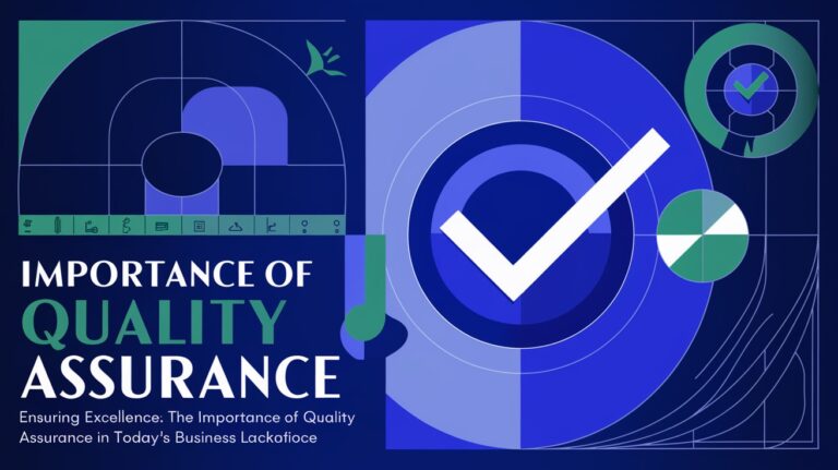 Illustration explaining quality assurance with a flowchart showing processes like setting standards and monitoring compliance.