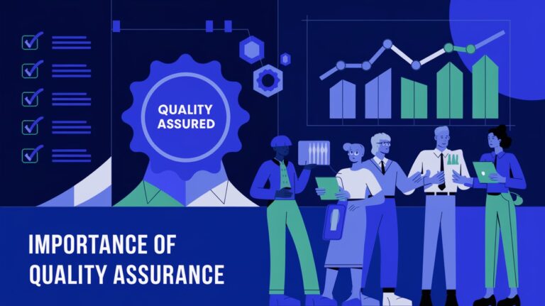 Professional image highlighting the importance of quality assurance with a checklist, quality badge, and team collaboration elements.